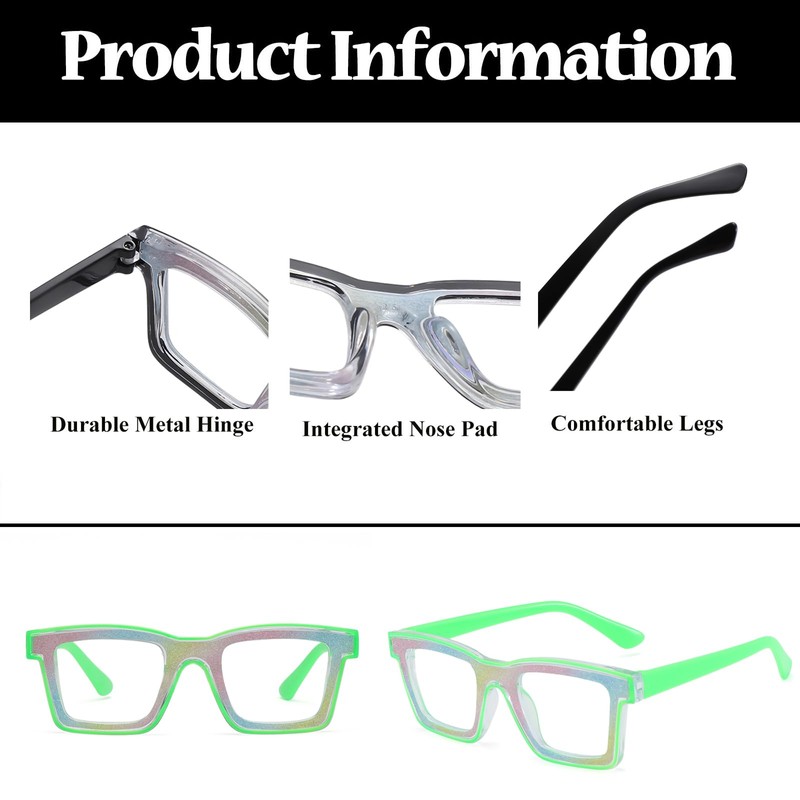 LJCZKA Square Blue Light Filter Glasses Women Men Crystal Bling