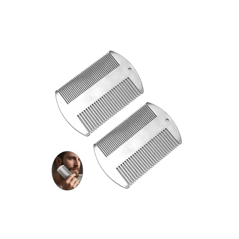 2Pcs Stainless Steel Beard Comb Credit Card Size Men Anti-Static