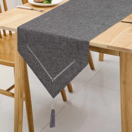 SANLEHAUSE Table Runner Linen Gray 32 x 180 cm, Tablerunner Linen Look, Table Runner, Plain, Modern, Easy-care Table runner for Dining Table, Coffee Table, Restaurant, Decoration