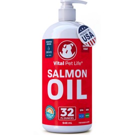 Salmon Oil for Dogs & Cats - Healthy Skin & Coat, Fish Oil, Omega 3 EPA DHA, Liquid Food Supplement for Pets, All Natural, Supports Joint & Bone Health, Natural Allergy & Inflammation Defense, 32 oz