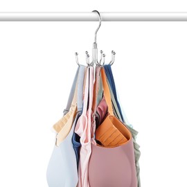 Tank Top Hanger, Rotatable Bra Hanger for Closet, Max 24 Capacity Metal Tank Top Holder Storage Space Saving Sport Bra Organizer for Belt Scarf Purse, Silver