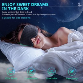 Aosun Sleep Mask for Men and Women, 2024 Upgrade Specially for Side Sleepers, Optimised and Improved Elastic Band, 3D Sleeping Mask, 100% Light Blocking Eye Mask with Earplugs, Grey