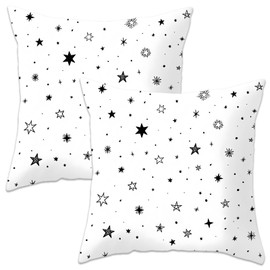 Betadistor Cushion Covers, Pack of 2 Soft Stars Print Pattern Decorative Throw Pillow Covers Cases for Sofa Couch Bedroom Living Room Home Decor 45x45CM, White, 503-0048