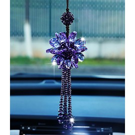 SHSEMO Car Interior Mirror Crystal Jewelry Colorful Crystal Charms Transparent Hanging Crystal Balls Car Charms (White)