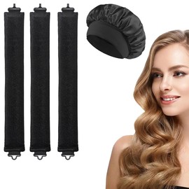 3 Stück Hitzefreie Locken über Nacht und 1 Stück Silk Bonnet, Neu Rutschfest Heatless Curls, für das Haarwickeln und Schlafen in der Nacht, DIY Overnight Curls (Schwarz)