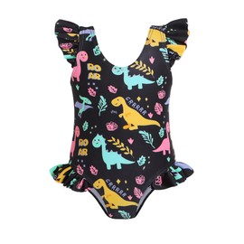 YOUNGER TREE Toddler Baby Girls Swimsuit Infant One Piece Bathing Suits Cute Dinosaur Beach Wear Sunsuit Ruffle Swimwear (3-6 Months, Black)