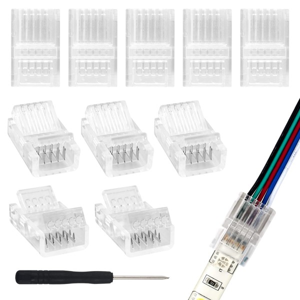 RGBZONE 10Pcs 5 Pin RGBW Connectors Solderless Strip to Wire