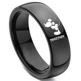 XAHH His and Hers Matching Set Couple Titanium Steel Rings Mouse Kiss Forever Together Promise Wedding Band Black Women Size 8