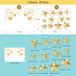 Glitzkind Christmas Window Clings – Gold Star Stickers | 3 Sheets of Colorful Reusable Xmas Stickers for Glass, Mirrors, Home Decor | Winter Holiday Decals for Kids & Adults - Christmas Decorations
