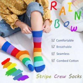 Marchare Girls Seamless Crew Cotton Socks Kids Casual Socks School Socks Rainbow Stripes Color C 5 Pack 3-5 Years