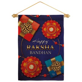 Ornament Collection Rakhi Purnima Burlap Garden Flag Set Wood Dowel Celebration Raksha Bandhan Festival Rkshabandhan Siblings Ceremony Hindu 0 Double-Sided, Made in USA