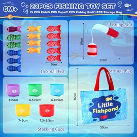 REMOKING Montessori Toys for Toddler 1 2 Year Old Boy Girl Birthday Gift, 23 PCS Cloth Fishing Game with Stacking Cup- Number Counting, Color Sorting, Shape Learning for 6-12-18 Month Baby Sensory