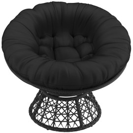Yaheetech 40" Ergonomic Swivel Wicker Papasan Chair with Thick Tufted Cushions, High Capacity Frame, 360 Degree Rotatable Chairs for Living Room/Bedroom/Reading Room, Black