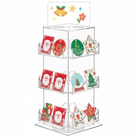 Marsui 3 Tier Rotating Sticker Display Stand, 4 Sided Sticker Holder, 360° Rotating No Assembly Required Clear Acrylic for Christmas Stickers, Greeting Card, Postcard(12.6 x 5.9 x 5.9 Inches)