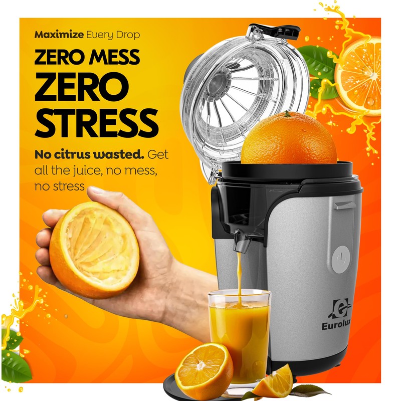 Eurolux Hands-Free Electric Citrus Juicer Machine, Orange Lime Grapefruit Lemon