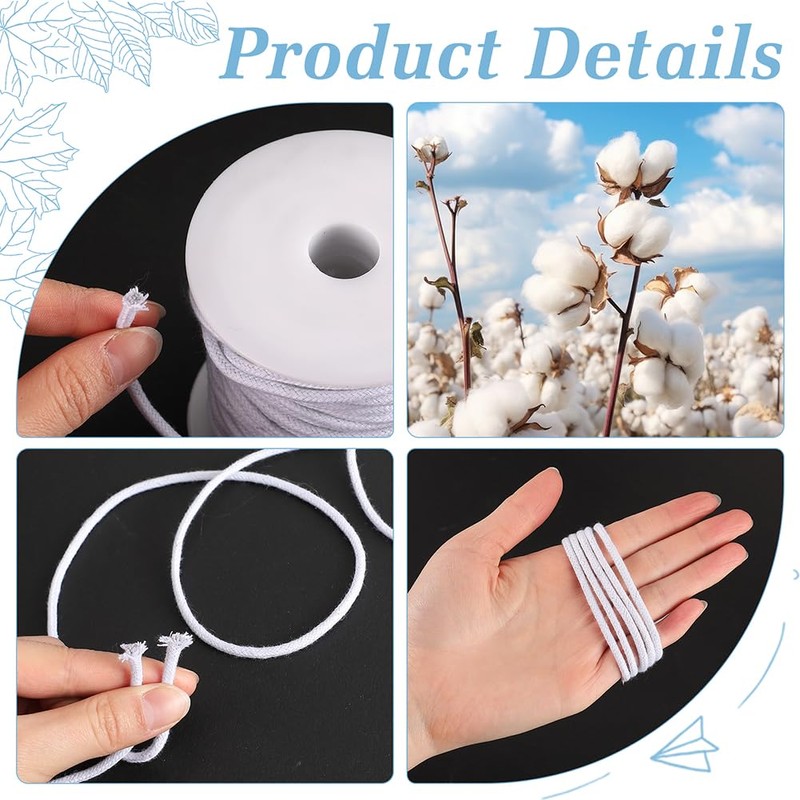 GORGECRAFT 4mm 33 Yards White Cotton Drawstring Replacement Cord for