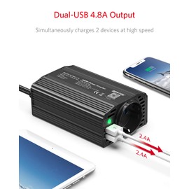 BESTEK BESTEK 300W Wechselrichter/Spannungswandler 12v 230v /Stromwandler Inverter 12v auf 230v /mit Zertifiziert und Dual USB 4,8 A inkl. Kfz Zigarettenanznder Stecker, Schwarz