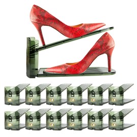 Yes!Fresh Shoe Slot Organizer, Boutique Display Style Shoe Stacker for A Pair of Shoes, Separable Shoe Rack for Closet Organization, 3 Adjustable Narrow Shoe Rack (Transparent Green, 12 Pack)