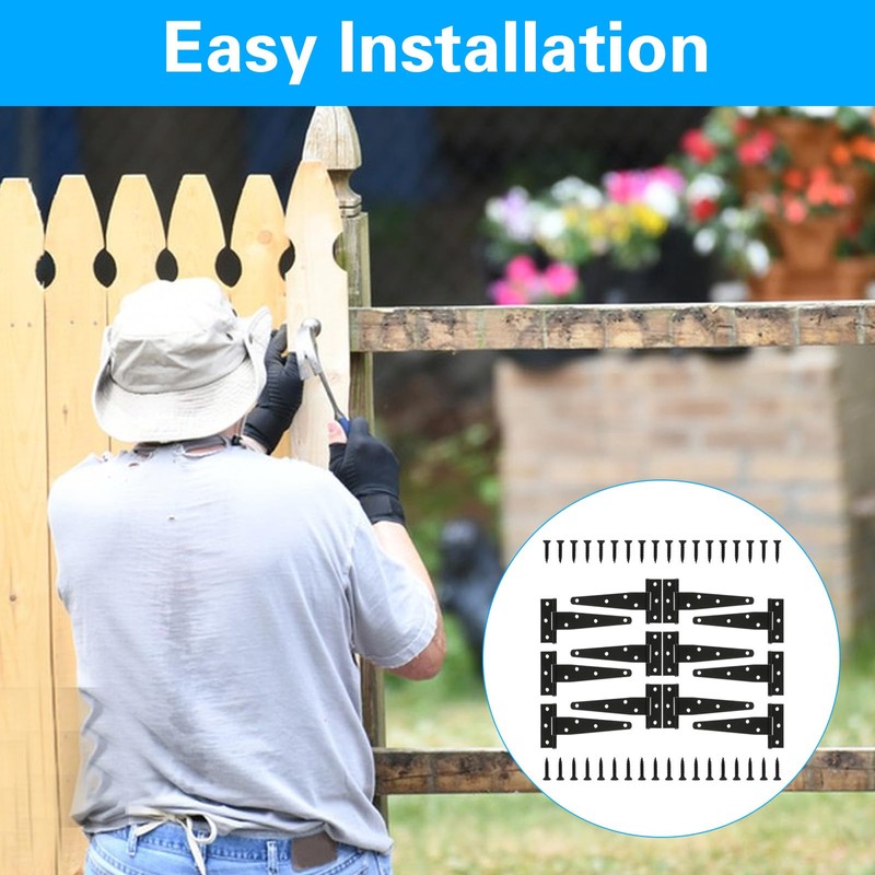 T Strap Hinges Heavy Duty, Shed Door Gate Hinges(Black) (12,