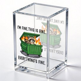 zcyhtqp, I am Fine This is Fine, Funny Acrylic Cosmetic Pencil Pen Holder Cup, Dumpster Fire Desk Organizer, Raccoon Lover Gifts, Office Work Gifts for Friend Coworker Leader