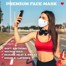 Arcarius White with Red Heart Fashion Face Mask, Moisture Wicking, Breathable, Washable, Lightweight, Reusable Comfort Fashion Sport for Women Men Teens 1 Pack