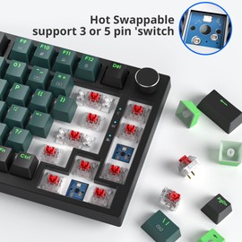 Fogruaden Wired 75% Percent Mechanical Keyboard Hot Swappable, Red Switch, RGB Backlit, 82 Keys TKL Mechanical Keyboard, NKRO Compact Gaming Keyboard, Volume Control Knob (Soundwave)
