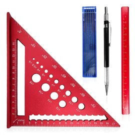 7 inch Speed Square Metric with 14 Types of Drill Holes,Triangle Ruler,Aluminum Alloy Carpenters Measuring Square,Carpentry Tools and Equipment (Red)