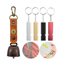 CHENNAN 1 Set Bells and Whistles Metal Emergency Whistle Safety Whistle for Outdoor Loud Bear Bell for Outdoor Hiking, Backpack Pendant, Keychain (Multi-Colour)
