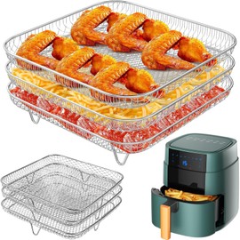 Air Fryer Accessories - 8" Square 3 Stackable Dehydrator Racks Fits 5.8 QT Racks for Cosori, Instant Vortex, Nuwave Air Fryer, Ninja Foodi Grill 304 Stainless Steel