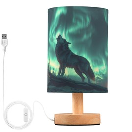 ALAZA Wolf Tree Night Decor Bedside Table Lamp with USB Port for Bedroom Nightstand Office Desk LED Bulb Included