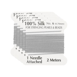 PATIKIL Silk Cord Thread, 5 Pcs Pure Silk Beading Thread Cord Size 0.6 mm with The Knotting Pearls Needle Attached, Light Grey
