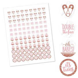 It’s Twin Girls - Pink and Rose Gold Twins Baby Shower Round Candy Sticker Favors - Labels Fit Chocolate Candy (1 Sheet of 108)