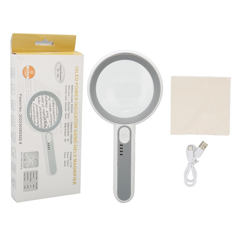 Magnifying Glass 5X 12X Handheld Magnifier with 18pcs LED for