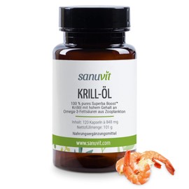 Sanuvit Krill Oil Plus 120 Capsules - Pure Product Direct from Manufacturer (Hypoallergenic Manufactory)