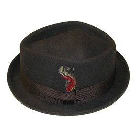 Foldable Diamond Crown Pork Pie Trilby Hat with Matching Band 100% Wool (M, Brown)