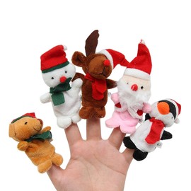 YeahiBaby Christmas Finger Puppets Plush Toy Reindeer Bear Penguin Santa Claus Snowman Figure Toy Hand Puppet Pack of 5