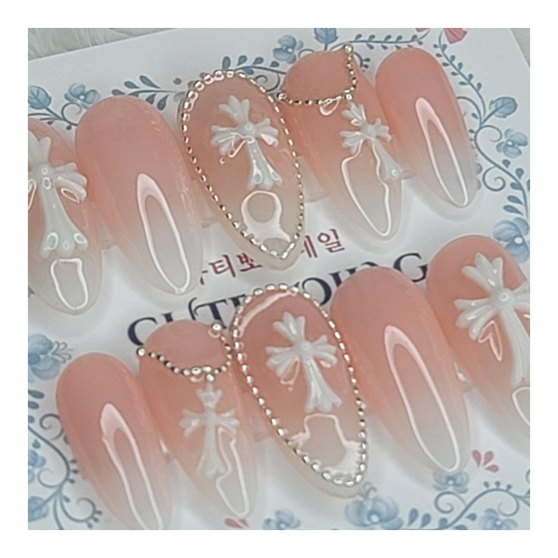 Peach Glow Cross Handmade Nail Tips - Oval XL /