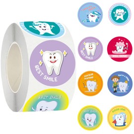 500 Pcs 1.5 Inches Tooth Reward Stickers for Kids, Dentist-Themed Cartoon Tooth Stickers Roll Self-Adhesive Labels for Dental Clinics, Patient Gifts, Classroom Rewards, DIY Craft, Scrapbooking