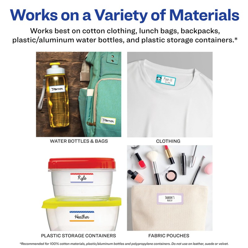 Avery No-Iron Fabric Name Labels, Soft Pastels Preprinted Designs, Handwrite-Only,