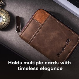 Lubsmuns RFID-Kartenhalter, schlankes RFID-blockierendes Kartenetui, Leder, Reißverschluss, Kreditkartenhalter, Geschenk für Männer und Frauen (Braun), braun, Schmal, Minimalistisch