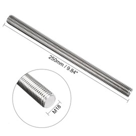 TOP-VIGOR 1Pcs M18 x 250mm Fully Threaded Rod, 304 Stainless Steel Right Hand Threads Rods, Fully Studding Rod Bar for Anchor Bolts, Clamps, Hangers and U-Bolts