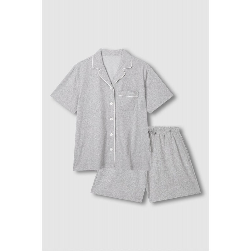 JAJU [JAJU] JAJU AIR Cotton 3/4 Sleeve Pajama Set_Melange Grey