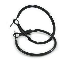 30mm D/Black Enamel Slim Hoop Earrings/Small