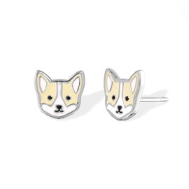 Boma Jewelry Sterling Silver Corgi Dog Stud Earrings with Hand Painted Enamel