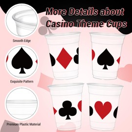 HYMENEX 50 Pcs Casino Theme Cups, Plastic Las Vegas Party Cup 12 oz for Casino Party Decorations Las Vegas Night Themed Holiday Party Game Supplies