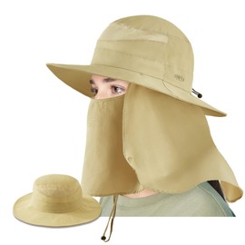 zowya Sun Hats for Women Wide Brim Bucket Hat with Face & Neck Flap Cover,S/M