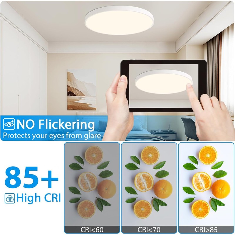 HOVENLA 36W Flush Mount Ceiling Light Fixture White, 19.7 Inch