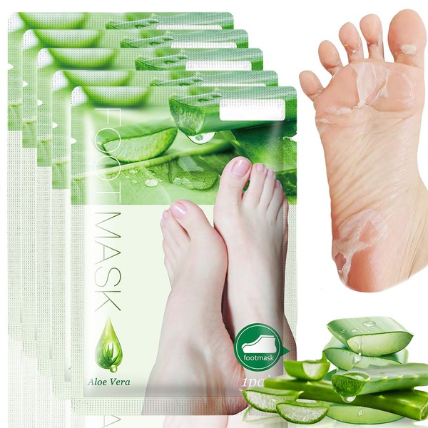 Foot Peel Masks, 5 Pairs Feet Exfoliating Socks, Aloe Vera