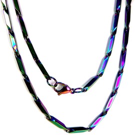 Fantasy Forge Jewelry Rainbow Bar Link Chain Necklace 316L Surgical Stainless Steel 16-36-in 4mm Genderless Non-Binary (32-inch length)
