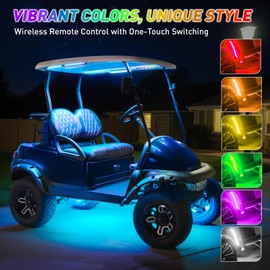 FIXHAWK Golf Cart Underglow LED Light Strip Kit, 28 RGB Modes with Music Sync & Wireless Remote | 12-85V Wide Voltage,Fit Club Car, EZGO, Yamaha (6 PCS Strip Set)